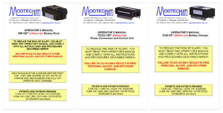 Component manuals for EM-100, PCCU-100, and CHG-50